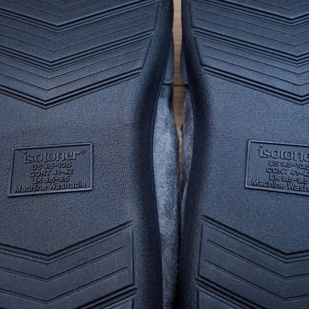 ISOTONER Slippers Mens Size 9.5 10.5 Grey Slip On Plush Lined Gel Memory Foam